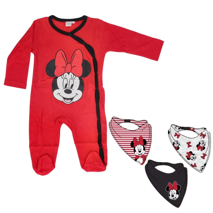 Minnie Mouse Boxpakje - Babypakje met Voetjes - Met Gratis Slabbetjes
