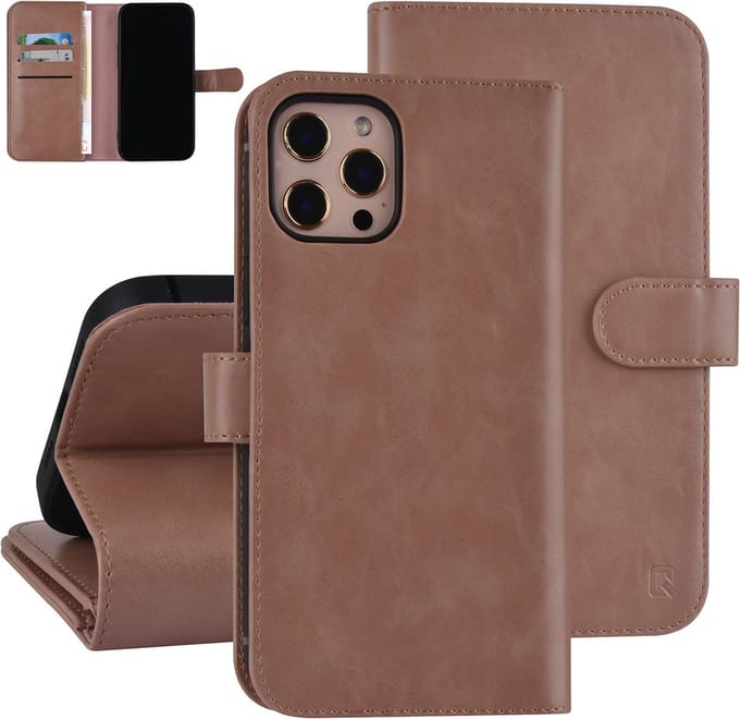 UNIQ Accessory iPhone 12 Pro Max Leren Book Case hoesje - Rose Gold - Pasjeshouder voor 6 pasjes - Magneetsluiting