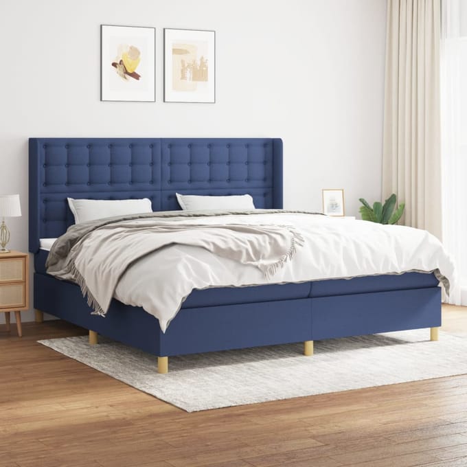 vidaXL - Boxspring - met - matras - stof - blauw - 200x200 - cm