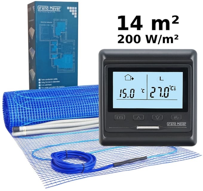 Elektrische vloerverwarmingsset 14 m², 200 W/m² + HW800 programmeerbare thermostaat