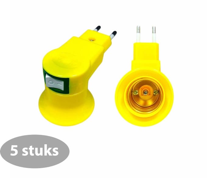 E27 Lampvoetadapter 220V EU-stekker - E27 fitting + aan/uit schakelaar - lamp fitting - (5 stuks) geel