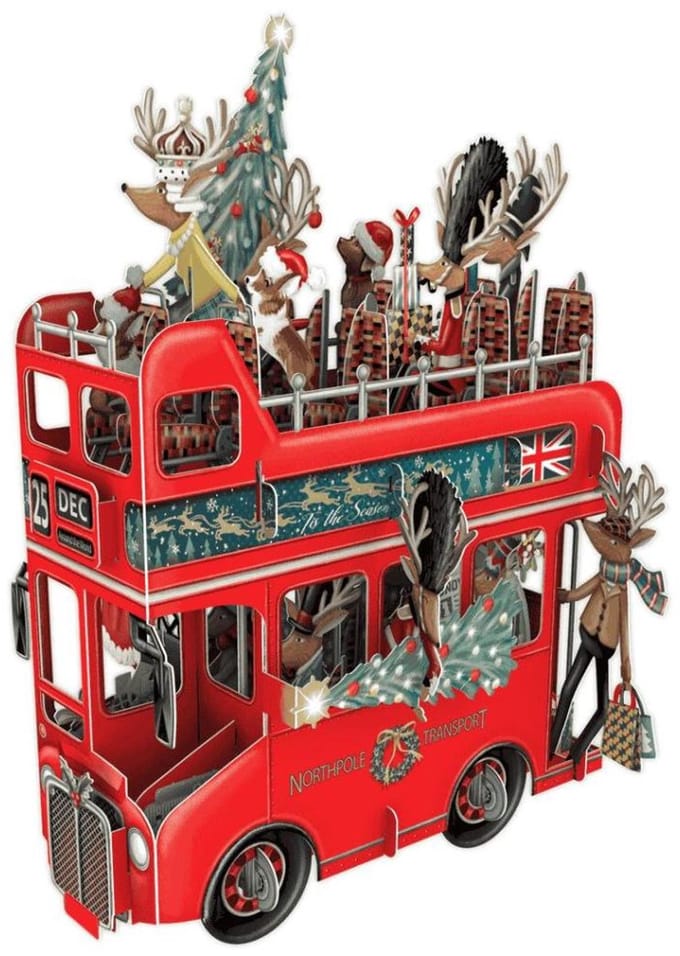 3D Wenskaart Santa’s Bus – Luxe Laser Cut Kerstkaart met Envelop