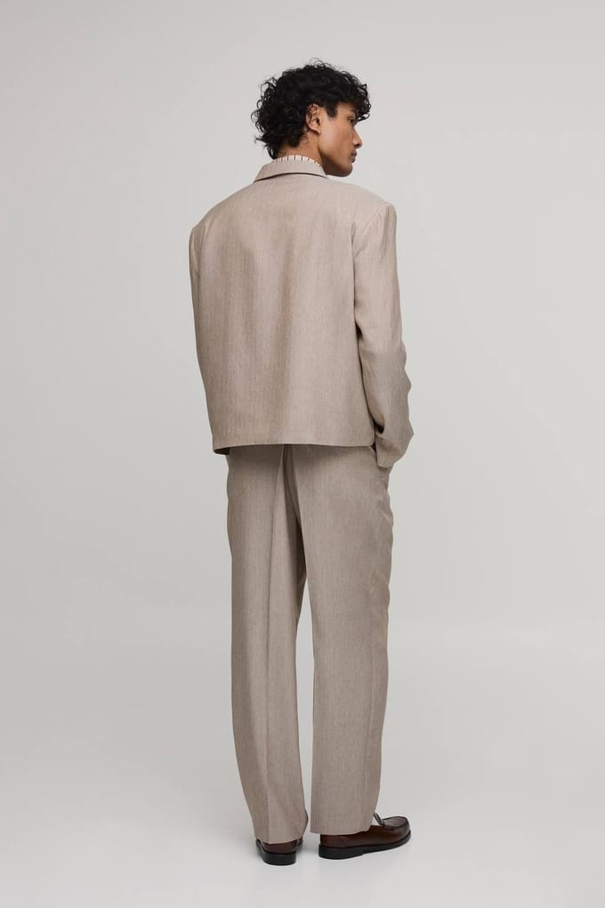 Oversized Boxy Visgraat Blazer Met Enkele Knoopsluiting | Taupe | Size 36