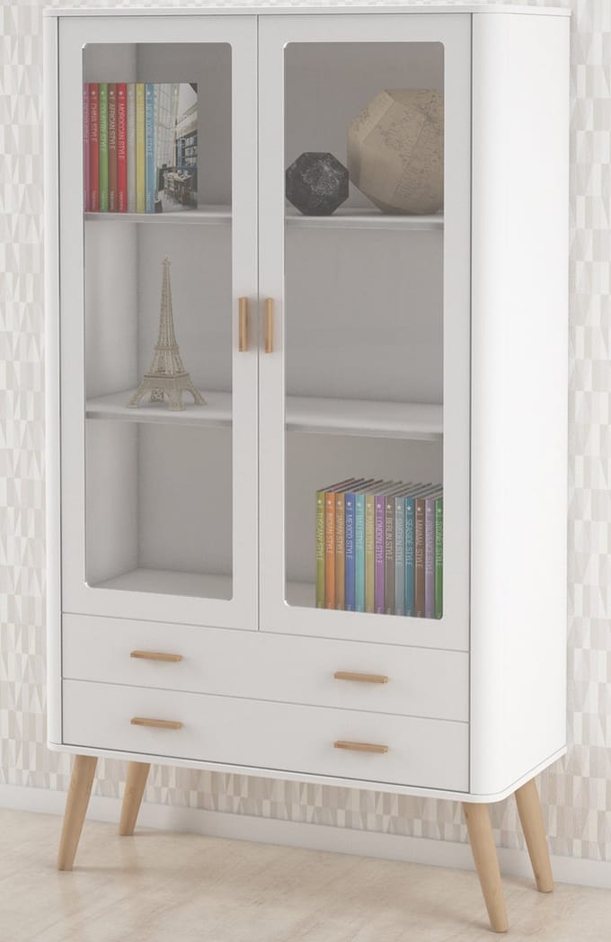 Piano-Vitrinekast - Wit Eiken