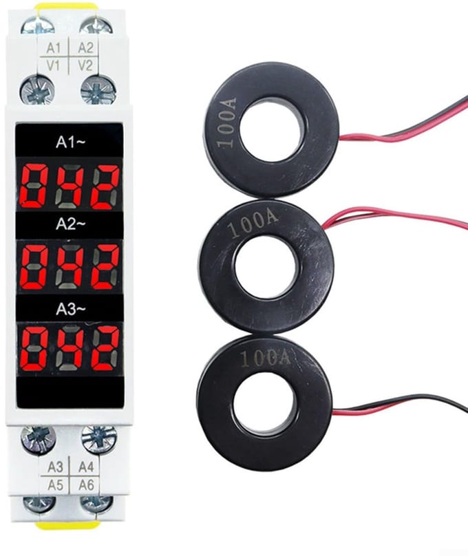 Three Phase Ammeter, 3 Phase 3 Digit Display, Mini Din 35mm Rail Digital Display Three Phase Modular Current Meter Gauge Indicator
