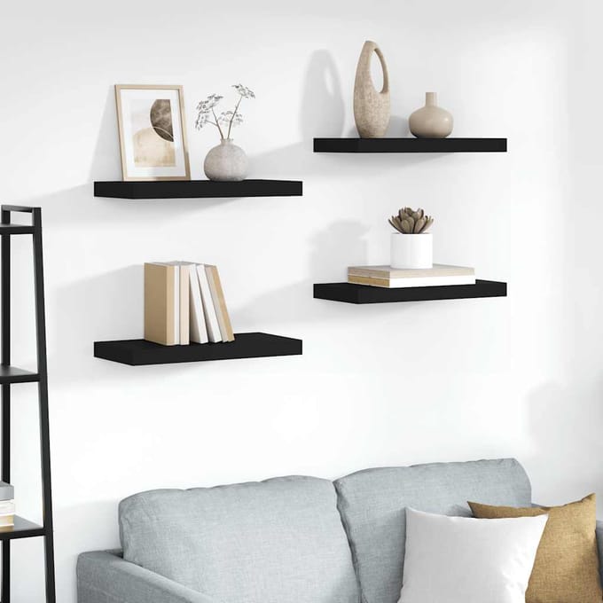 vidaXL - Wandschappen - zwevend - 4 - st - 50x23,5x3,8 - cm - MDF - zwart