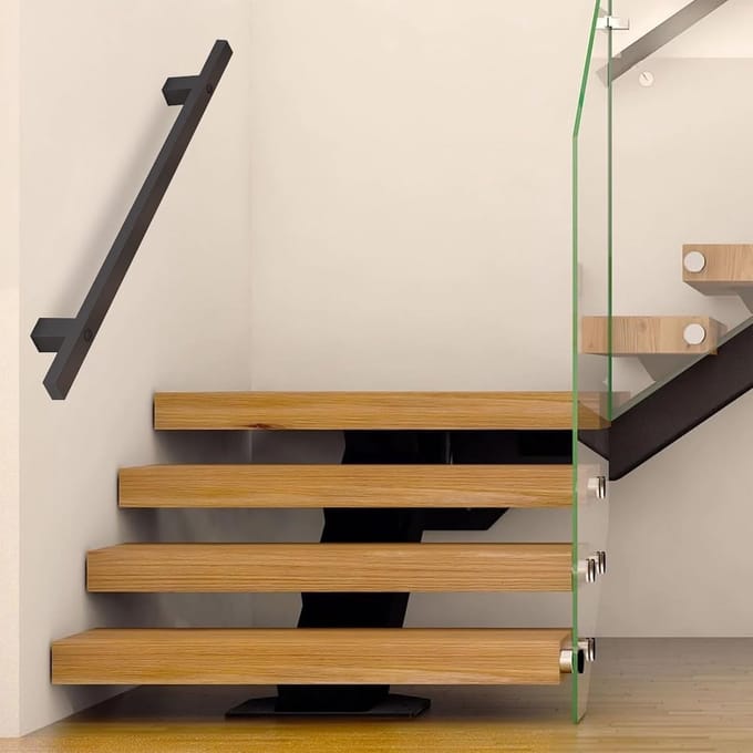 Muur trapleuning - Steun handgreep - Veilig traplopen - Industrieel vierkant metaal - 300 cm set - Zwart
