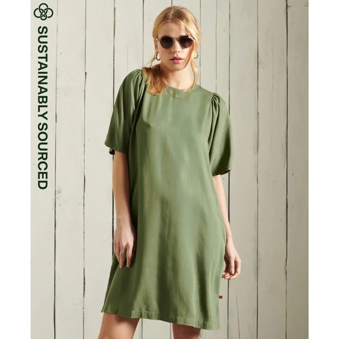 Superdry Tencel Korte Mouwen Korte Jurk Groen S Vrouw