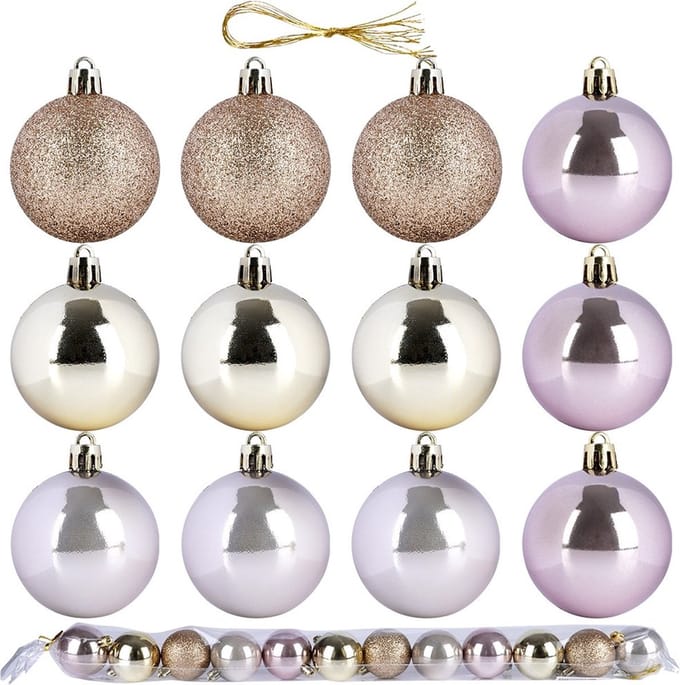 Kerstballen Set Roze Gouden Onbreekbaar 5 cm 12 stuks - Kerstdecoratie