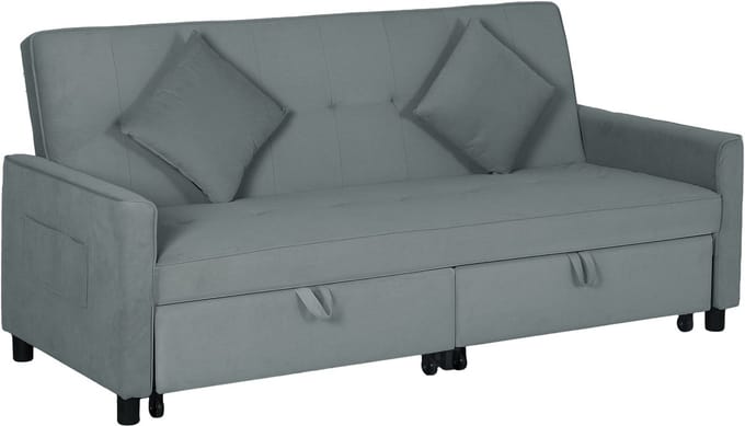 HOMCOM Slaapbank Polyester, Eucalyptushout 196L x 90B x 89H cm Grijs