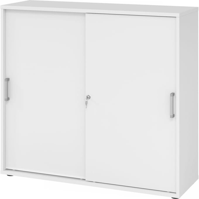 Schuifdeurkast TARVIS, 3 ordnerhoogten, B 1200 x D 400 x H 1100 mm, afsluitbaar & stapelbaar, wit