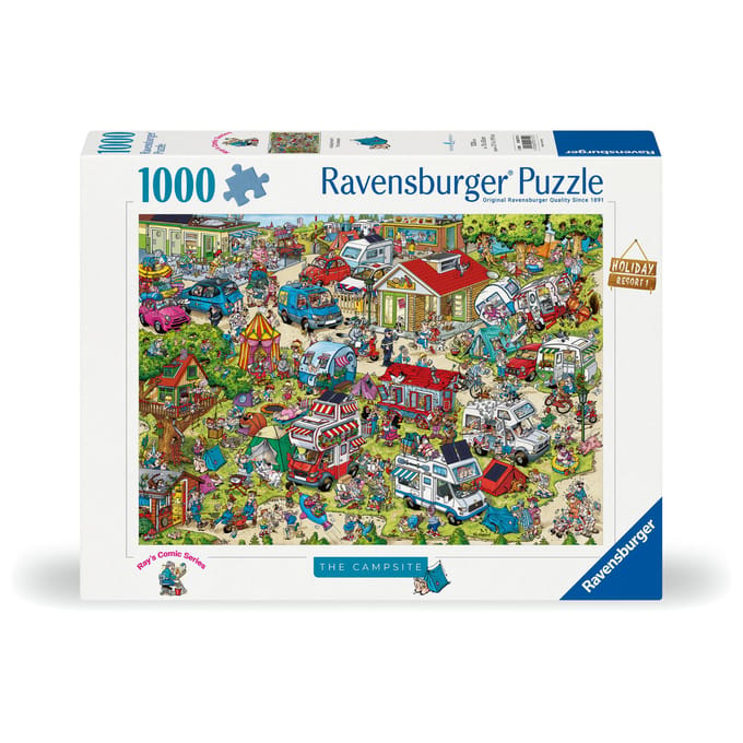 Ravensburger puzzel Holiday Resort 1 - Camping cartoon legpuzzel 1000 stukjes.