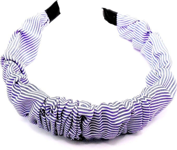 Diadeem katoen geribbeld blauw-wit gestreept