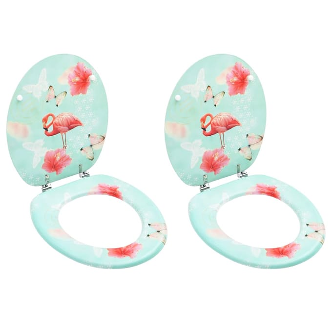 vidaXL - Toiletbrillen - met - deksel - 2 - st - flamingo - MDF