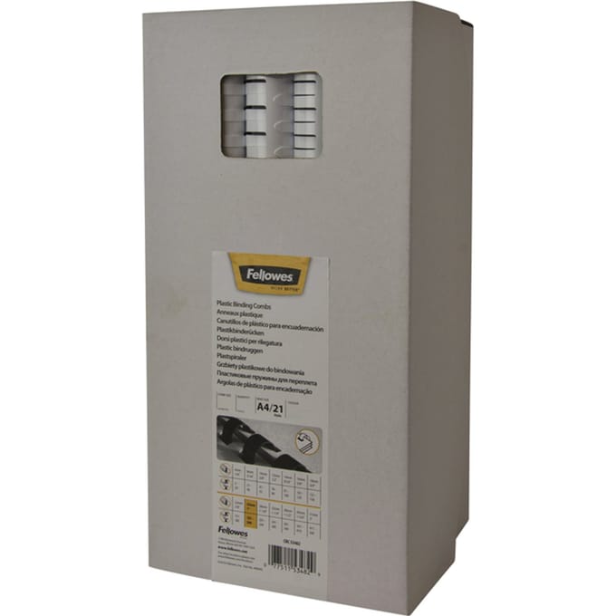 Bindrug Fellowes 19mm 21rings A4 wit 100 stuks
