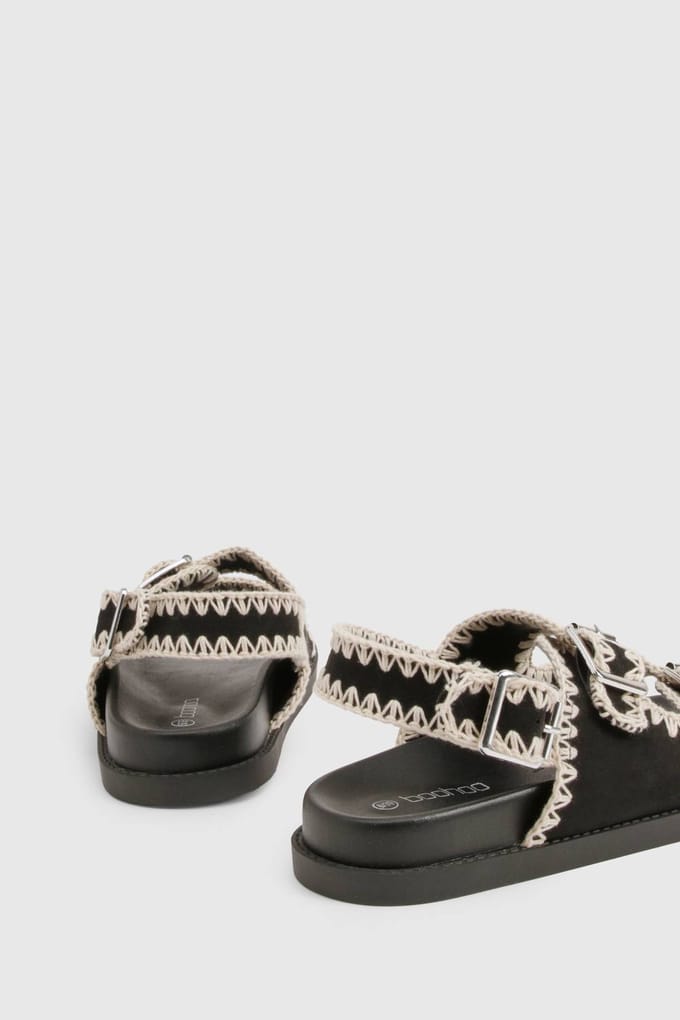 boohoo Dames Contrast Stitch Woven Dad Sandalen | Zwart | Maat: 38