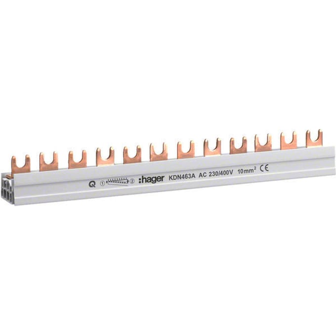 KDN463A Hager faserail 3P+N 10 q 12 mod vork KDN463A Phase busbar Meerdere kleuren 4-polig 63 A 1 stuk(s)