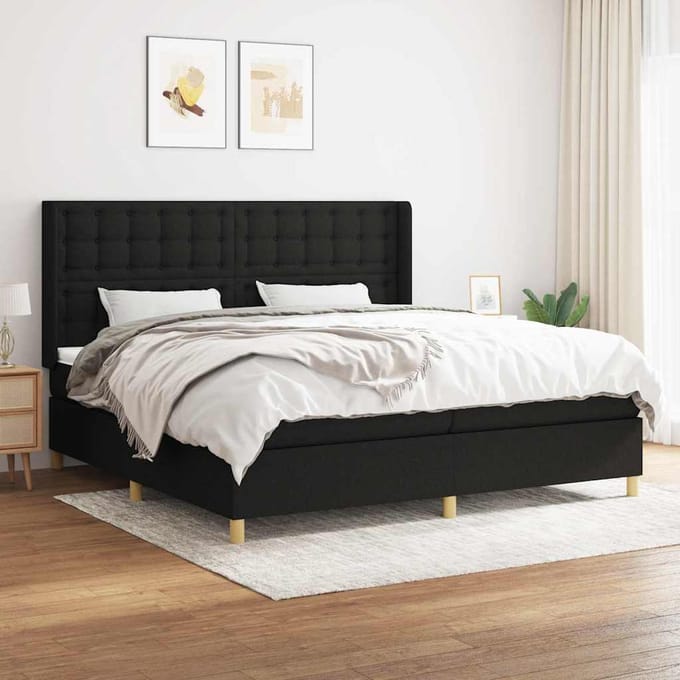 vidaXL - Boxspring - met - matras - stof - zwart - 200x200 - cm