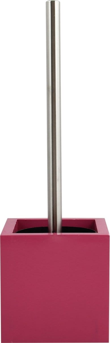MSV Toiletborstel in MDF hout houder/rvs wc-borstel - fuchsia roze - 37 cm
