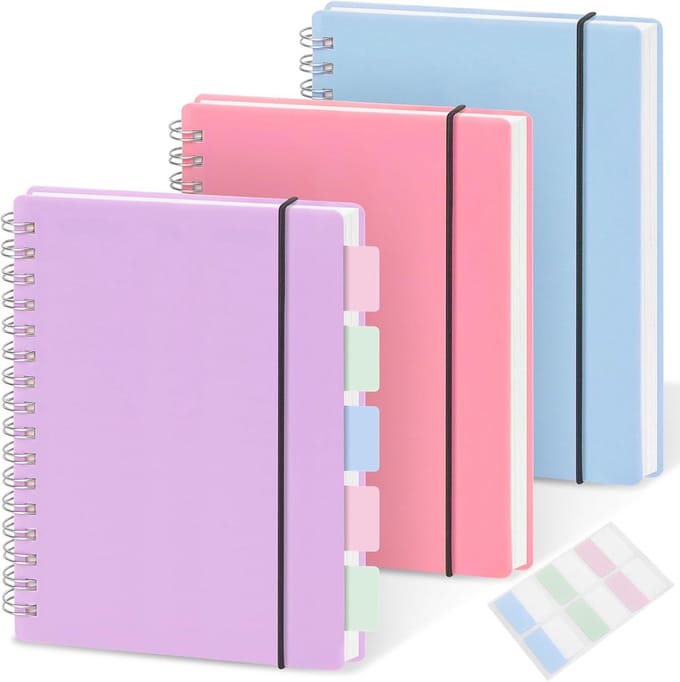3-pack A6 Spiraalnotities | 4,3x5,7 inch | 100gsm Rasterpapier | 80 Vellen | Compact & Stevig