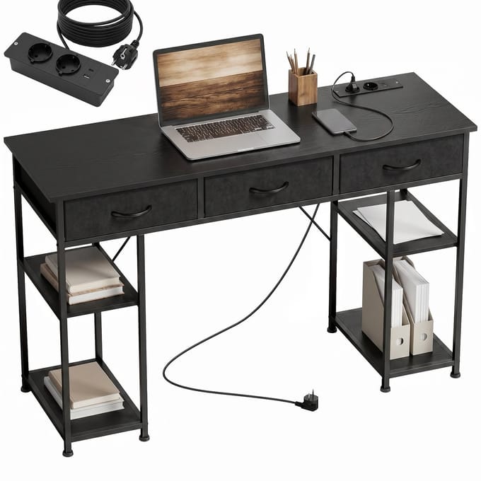 HOMCOM Bureau met planken - Spaanplaat - 120x40x76cm - Zwart