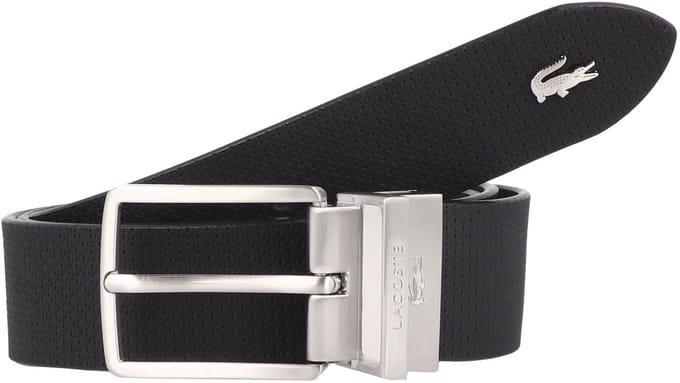 LACOSTE Leren riem Casual Plain Grained Leather Belt W85 Noir zwart