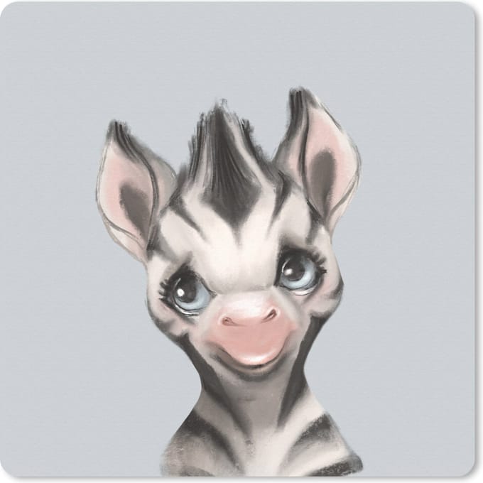 Muismat 20x20 cm - Mousepad Zebra - Jungle - Grijs - Muismatten