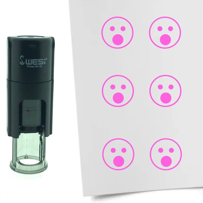 CombiCraft Stempel Smiley Geschrokken 10mm rond - Roze inkt