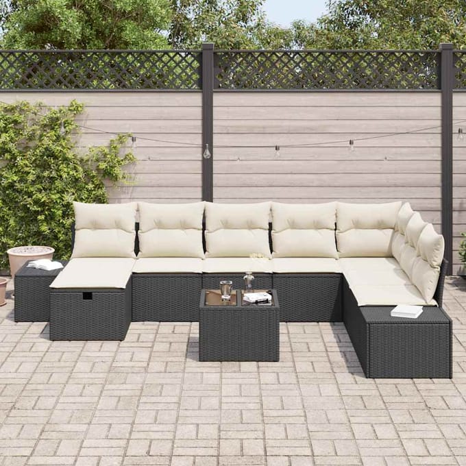 vidaXL - Tuinbank - Set - 9 - st - Zwart - poly - rattan