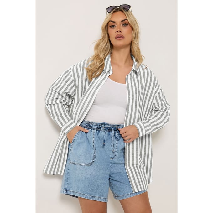 Yours Zwartwit Gestreept Linnen Overhemd Size 48