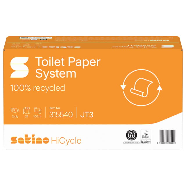 Toiletpapier Satino JT3 HiCycle systeemrol 2-laags 24x100m wit 315540