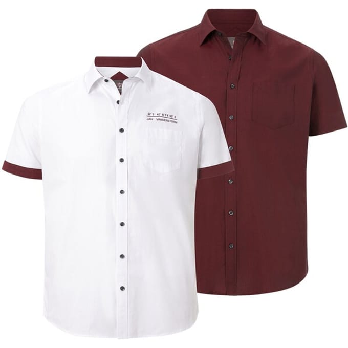 Jan Vanderstorm herren Overhemden, Set Van 2 - 51/52 - rood - Plus Size