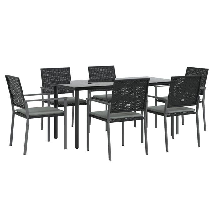 vidaXL - 7-delige - Tuinset - met - kussens - poly - rattan - en - staal
