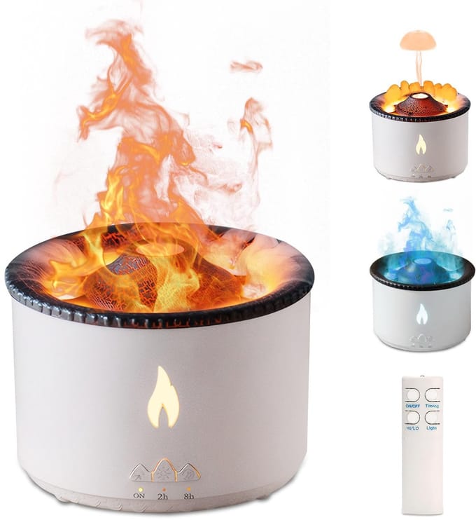 300ml Vulkaan Vlammeffect Aromatherapie Diffuser – 2 Dampmodi, Afstandsbediening, Design