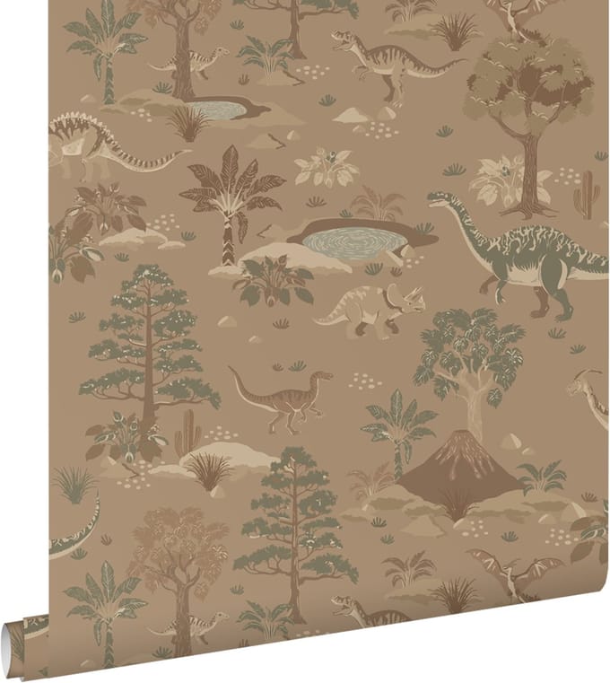 ESTAhome behang dinosaurussen bruin en groen - 50 x 900 cm - 131660