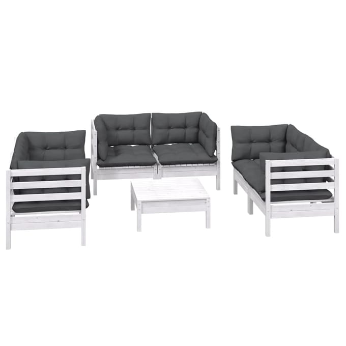 vidaXL - 7-delige - Loungeset - met - kussens - massief - grenenhout