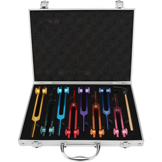 Stemvorken Set Bevorderen Ontspanning Aluminiumlegering Resonante Stemvorken met Hamer black
