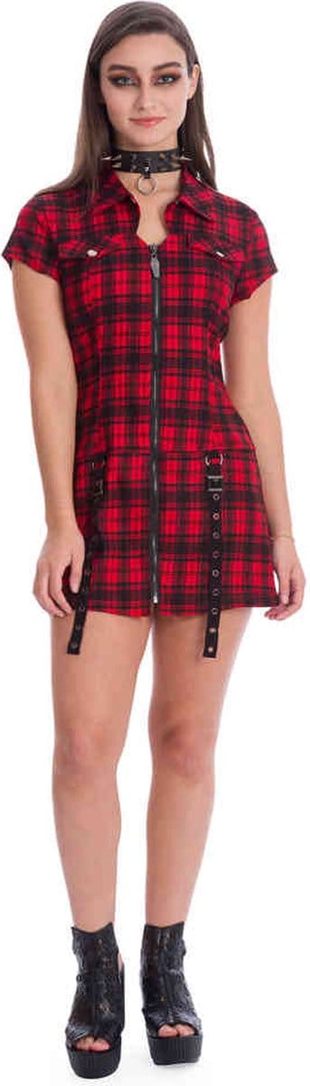 Banned - TARTAN NIGHT ZIP Korte jurk - L - Rood