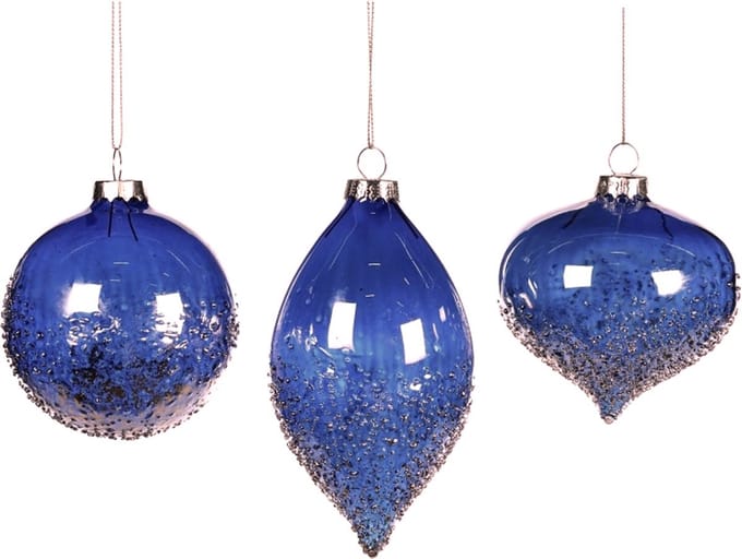 Goodwill Kerstbal Glas Blauw H 8 cm Voordeelass. Per 3 Stuks
