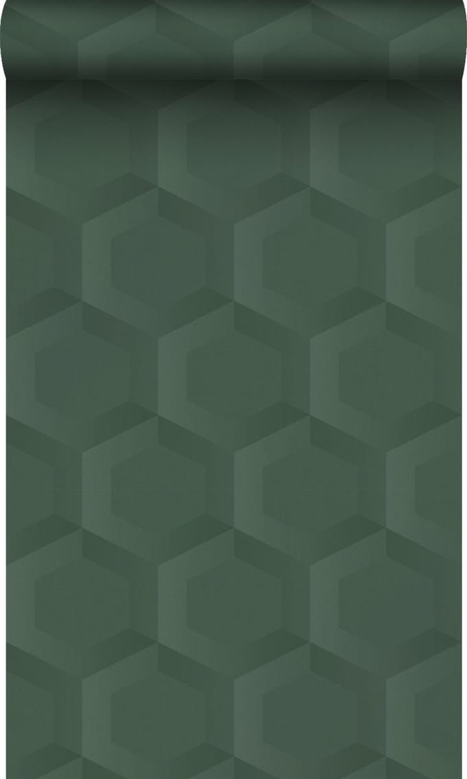 Origin Wallcoverings behang 3d hexagon motief donkergroen - 53 cm x 10.05 m - 348021