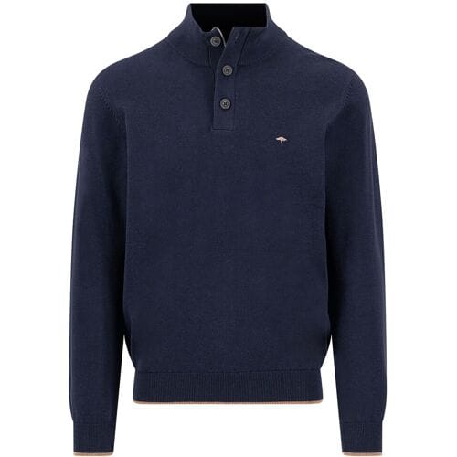 Fynch-Hatton Trui Troyer Button Subtle Tipping Superfine Cotton Navy / male