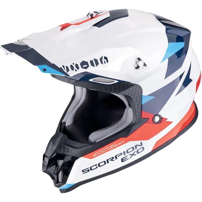 Scorpion VX-16 Evo Air Rod Wit Rood Blauw Crosshelm - Helm