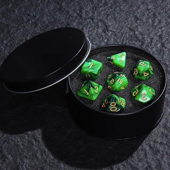 Dobbelstenen set - RPG dobbelstenen - Rollenspel avonden - Met opbergdoos - 7 stuks - Groen