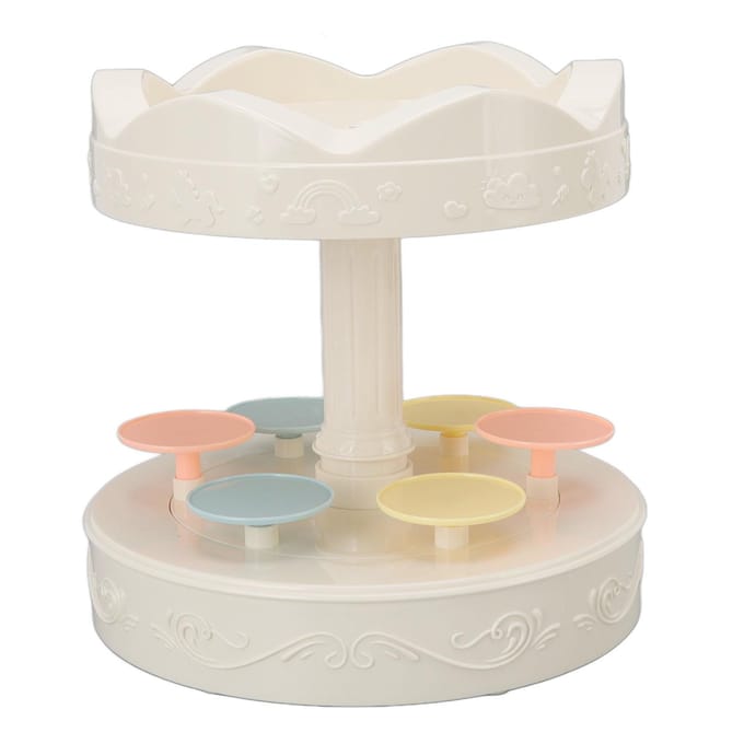 Draaiende dessertmachine Automatische draaibare dubbele laag dessert displaystandaard Cupcake display white