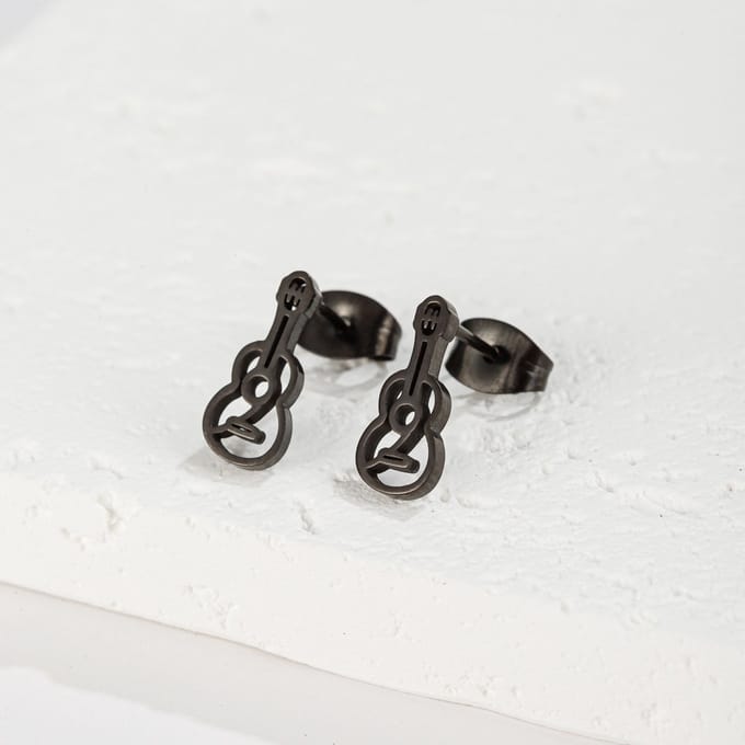 Gading® Dames Oorknoppen met Viool, RVS Oorstekers-4mm-12mm-zwart