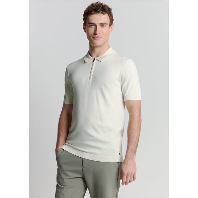 No Excess Pullover Short Sleeve Polo Zip Solid Offwhite Größe: XL | Poloshirts Outlet | Herren | Weiß