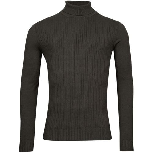 Thomas Maine Trui High Neck Uni Subtle Knit Rib Pattern Antraciet / male