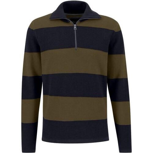 Fynch-Hatton Trui Troyer-Zip Structure Blockstripe Deep Forest-Navy / male