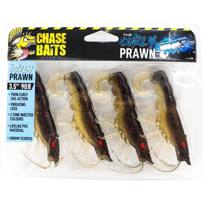 Leurre coulant Chasebaits Curly Prawn 90 mm, lot de 4, Blood Gold (4495)