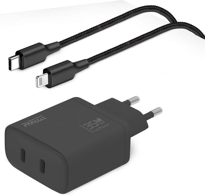 Usb C snellader 2 poorten + Oplader kabel geschikt voor iPhone 14/13/12/11/X/8/7/SE - Lightning naar usb-C kabel - 1 meter